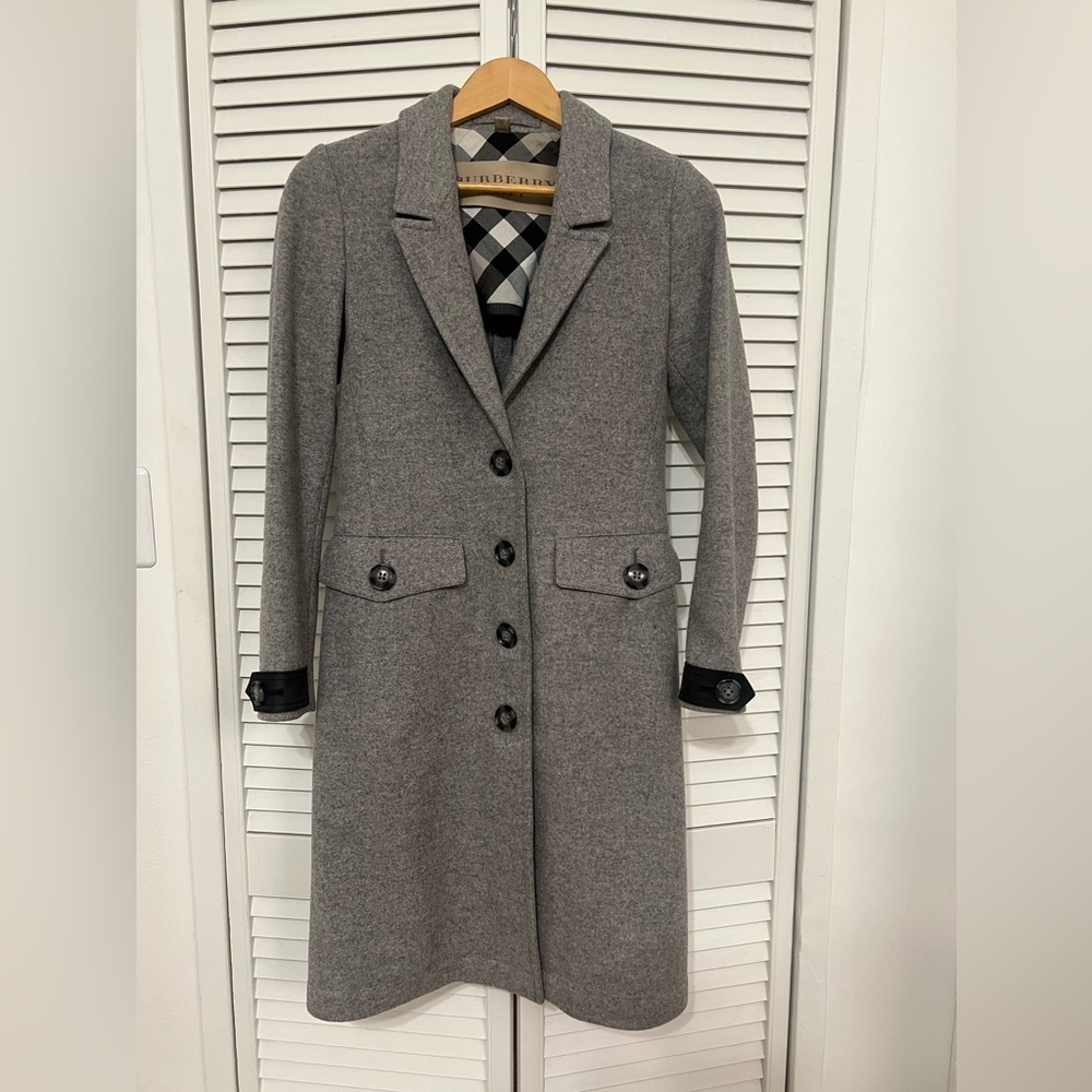 Burberry Brit Wool and Cashmere coat with leather trim US 2